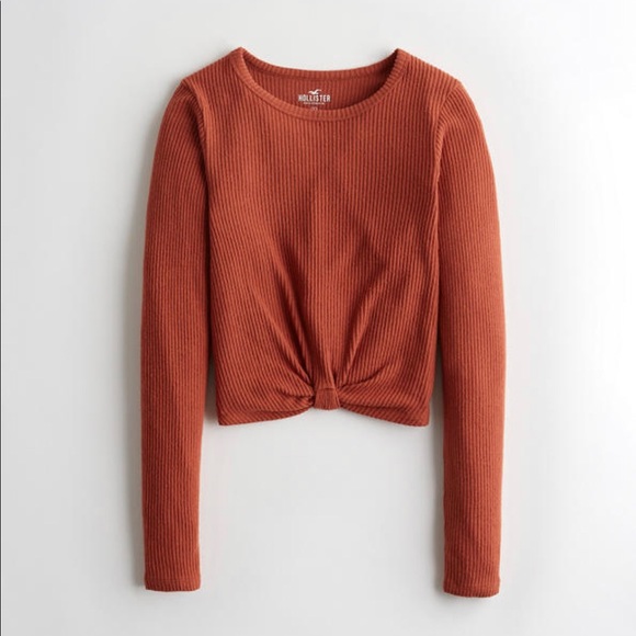 Ribbed Knot-Front Crop T-Shirt - Picture 1 of 2